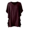 thumbnail image 4 of DHFJKG Summer Dresses Women Batwing Short Sleeve Solid Color Loose Fit V Neck Tunic Mini Dress Casual Daily Wear Trendy Dresses, 4 of 4