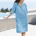 thumbnail image 6 of TNOBHG Soft Dress Women Dress Loose Three-quarter Sleeves Solid Color Lapel Knee Length Soft A-line Casual Spring Summer Midi Dress, 6 of 8