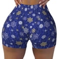 thumbnail image 2 of Logiee Golden Snowflakes Royal Blue Print Women's Biker Shorts,Workout Gym Shorts,Scrunch Shorts,Tummy Control Hidden Scrunch Running Yoga Shorts-Medium, 2 of 8