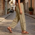 thumbnail image 5 of cocolona Womens Summer Lace Hollow Out Linen Pants Elastic Waist Straight Wide Leg Vacation Beach Trousers with Pocket, 5 of 5