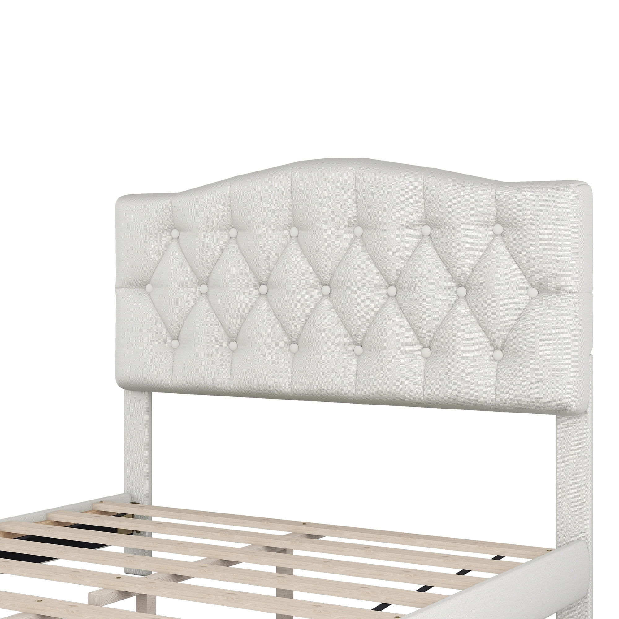 LegaHome Full Bed Frame, Full Size Upholstered Platform Bed with Headboard, Solid Wood Frame, Modern Full Platform Bed Frame Bedroom Furniture, Holds 770lbs, No Box Spring Needed, Beige