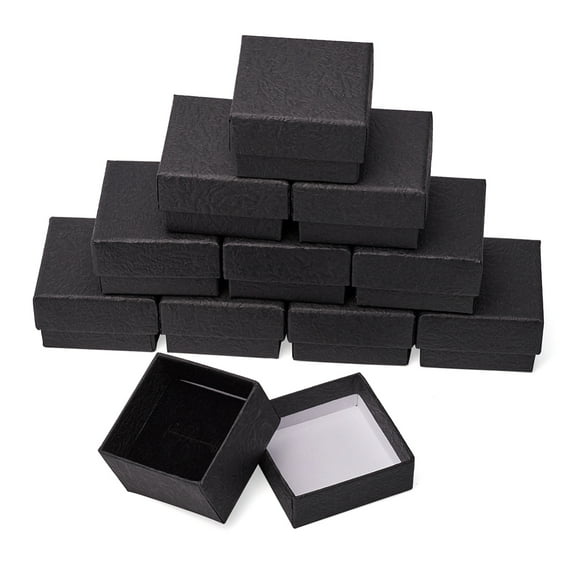 Cardboard Gift Boxes with Black Sponge inside Square Black 5x5x3.3cm