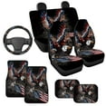 thumbnail image 3 of HUIACONG Car Floor Mats and Steering Wheel Cover Eagle US Flag Rubber Non-Slip Easy to Install Full Set Front & Rear Car Seat Covers for Additional Protection Car Mats Full Set 9 Pcs, 3 of 8