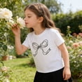 thumbnail image 2 of Krdevn Girls Solid Color Short Sleeve T-Shirt with White Bow Graphic Casual Cotton Tee Size:2-3 Years, 2 of 7
