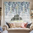 thumbnail image 4 of Swag Curtain Valances Blue Eucalyptus Leaves Swag Valances for Kitchen Windows Berry Branch Wood Grain Short Topper Curtains Valance Tier Pair for Kitchen Bedroom Living Room Bathroom 28"x36", 4 of 8