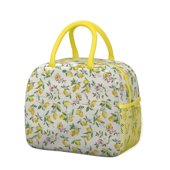 Lunch Bag Lunch Box for Women Reusable Insulated Lunch Bags,Water-Resistant Lemon Print Cooler Lunch Tote Bag, Large Capacity for Work Travel Picnic