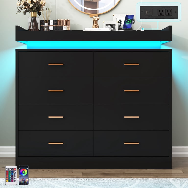 ChVans 8-Drawer Black Dresser with LED Lights photo 5