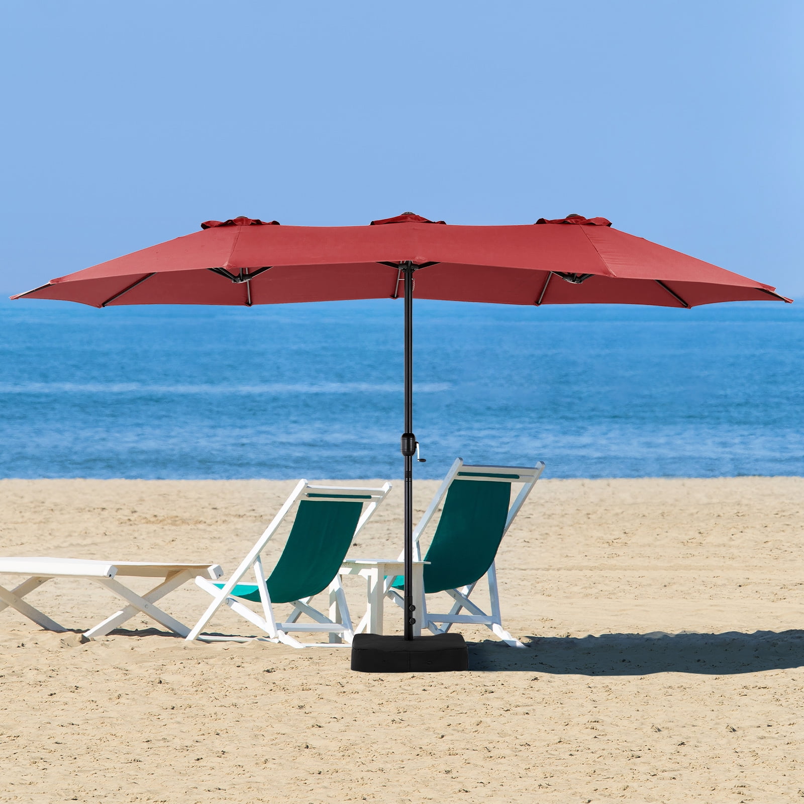 JOINSUN 15ft Outdoor Patio Umbrella with Base - Double-Sided Rectangular Market Umbrella for Poolside and Backyard, Red