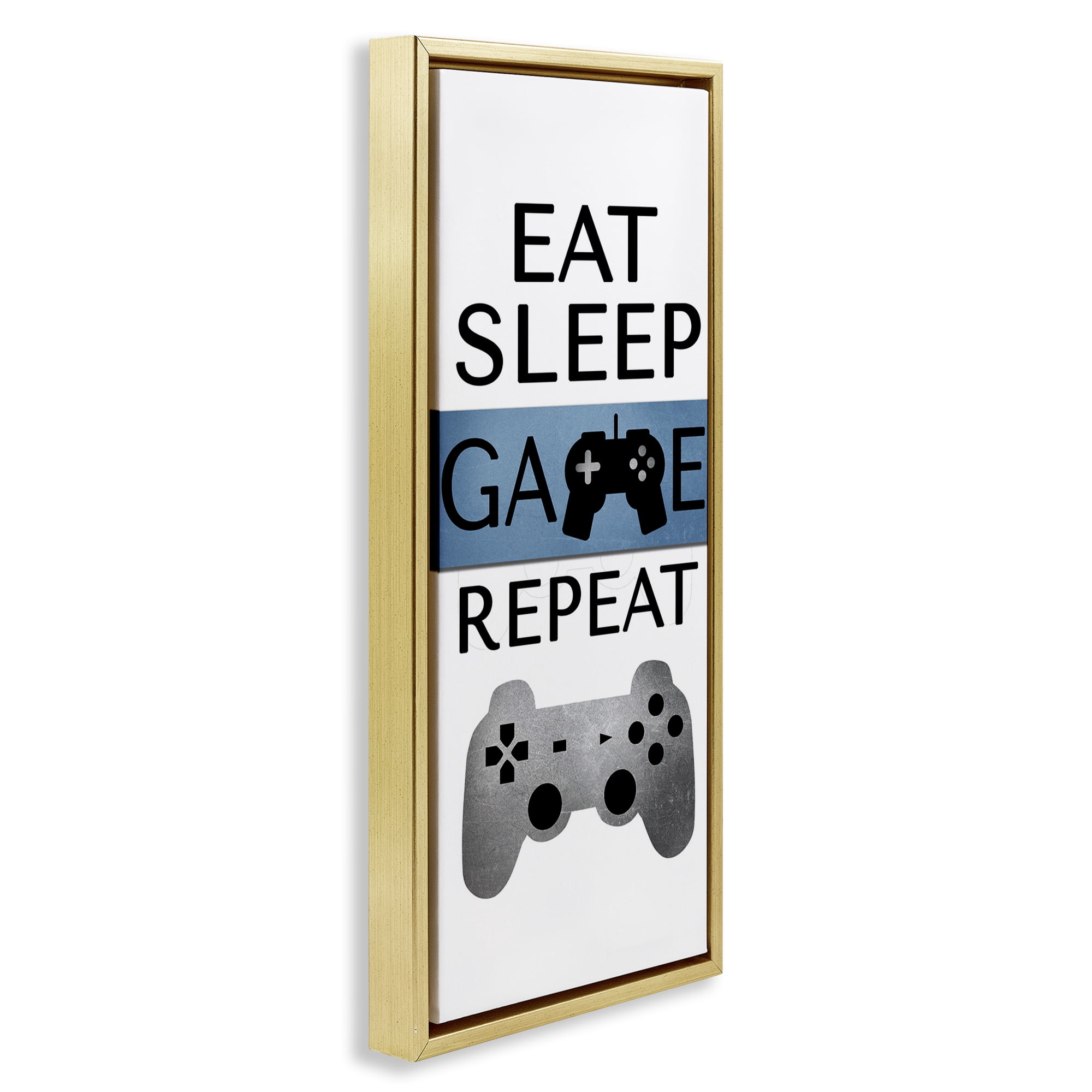 Stupell Industries Game Repeat Lifestyle Typography Painting Gold Floater Framed Art Print Wall Art, 11 x 25