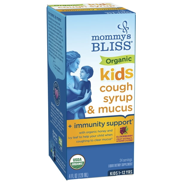 Mommy's Bliss Kids, Organic Cough Syrup + Immunity Support, over the