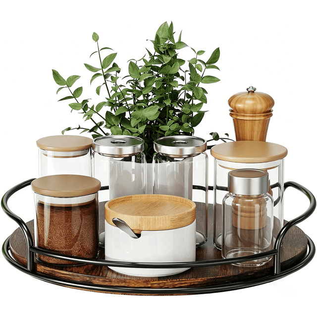 Organizador de Cocina Lazy Susan Giratorio, Plato Giratorio de Madera para Gabinete, Mesa, Cocina, Despensa, Mostrador de Baño, Especiero Giratorio, Centro de Mesa (1 Nivel)
