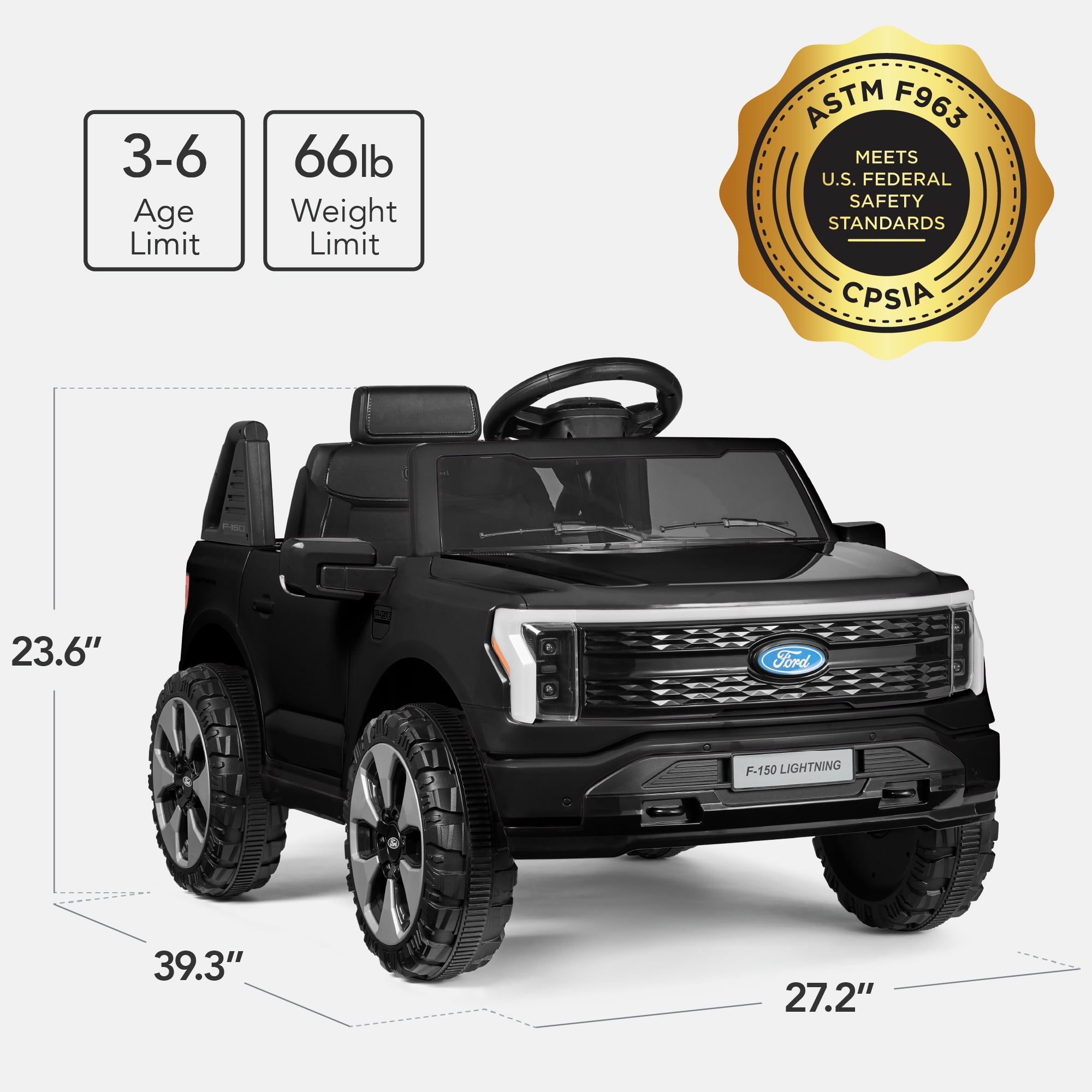 Best Choice Products Kids 12V Ride On Car Officially Licensed Ford Lightning Truck w/ Remote, LED Lights - Black