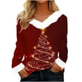 thumbnail image 4 of Aboser Christmas Gift Furry Shirts for Women Fashion Xmas Tree Printed Tops Faux Fur Trim Holiday Tops Casual Long Sleeve Sweaters Loose V Neck Blouses, 4 of 4