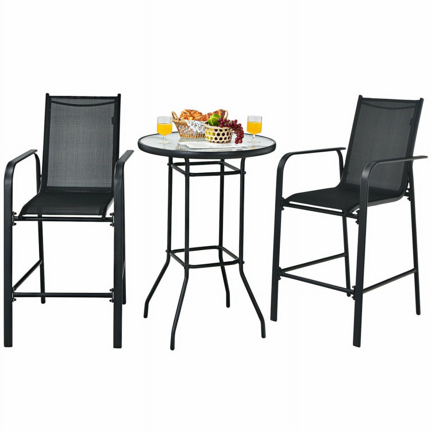 Aimee Lii 3 Pieces Outdoor Patio Bar Table Stool Set, Outdoor Patio Furniture, Black