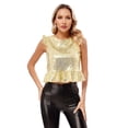 thumbnail image 4 of Mufeng Womens Big Girls Shiny Sequins Ruffled Sleeves T-Shirts Top Peplum Shirts Dance Crop Tops Gold 16, 4 of 6