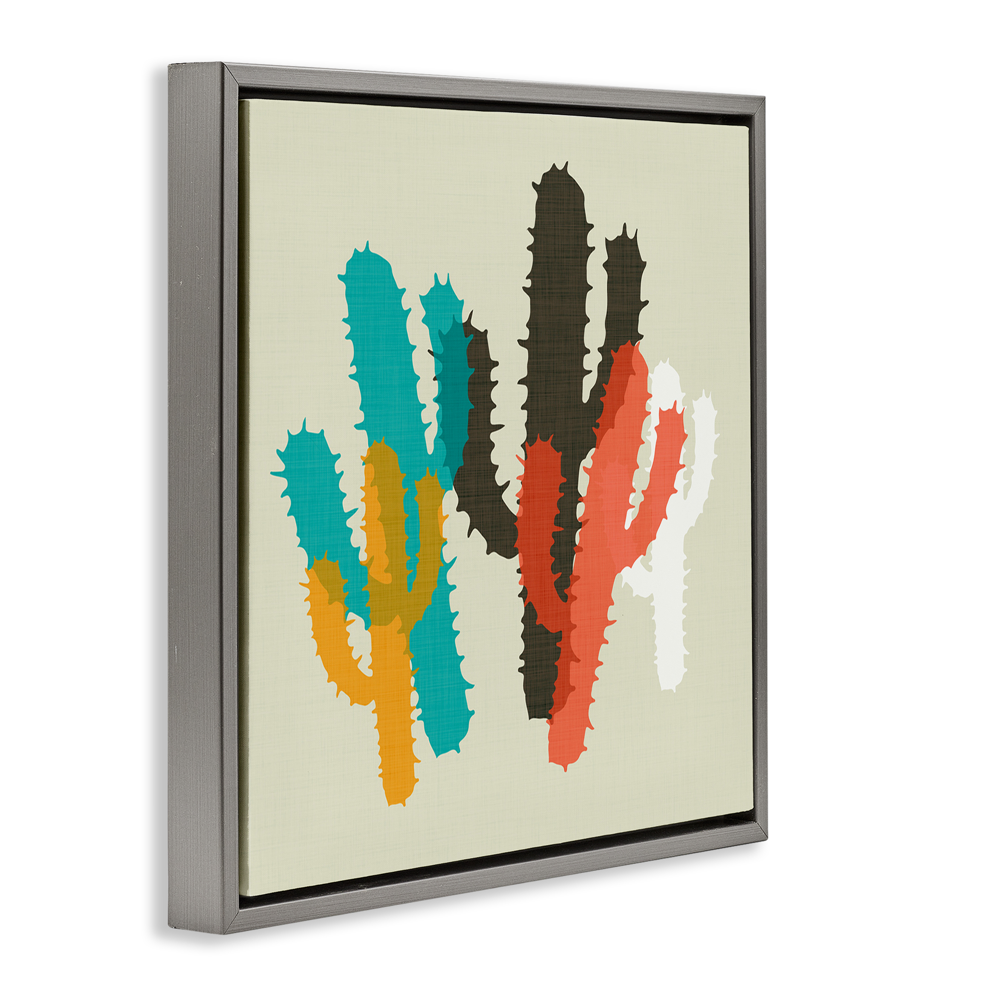 Stupell Industries Layered Bold Cacti Botanical & Floral Painting Gray Floater Framed Canvas Art Print Wall Art, 25 x 25