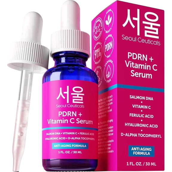 SeoulCeuticals PDRN and Vitamin C Serum, Korean Skincare Face Serum, 1 fl oz