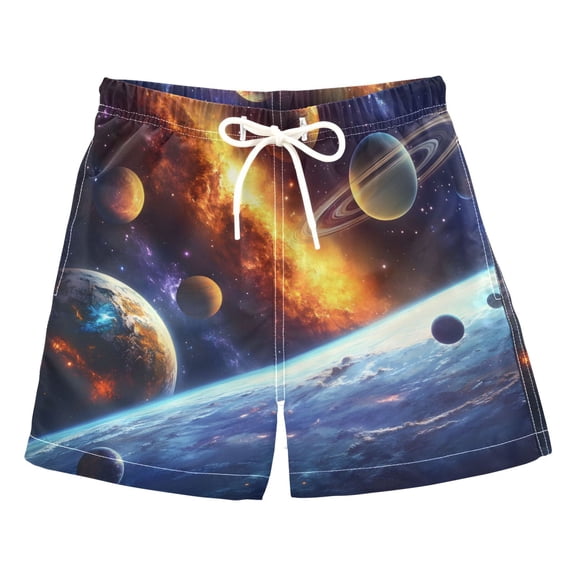joogoo Boy Swim Trunks Space Planets Bathing Beach Board Shorts Medium