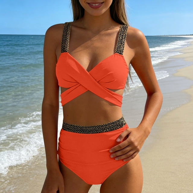 Trajes de baño para mujer, conjunto de traje de baño camisola sin espalda de color sólido informal y de moda para mujer, trajes de baño para mujer, trajes de baño para mujer, traje de baño para mujer,