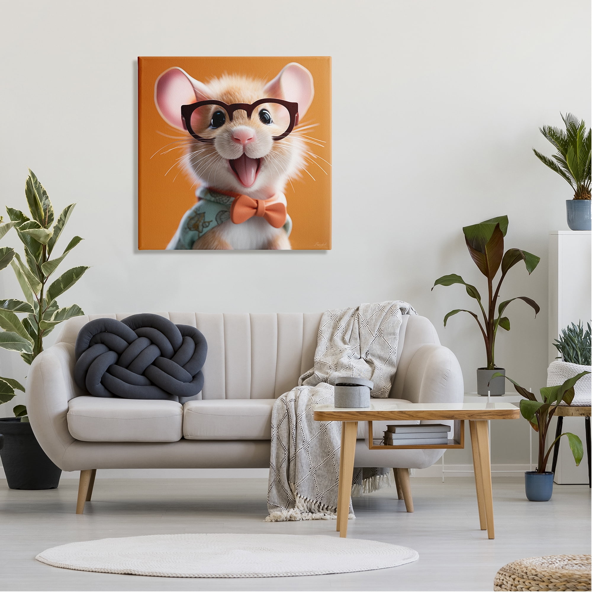Stupell Industries Happy Mouse on Orange Animals & Insects Painting Gallery Wrapped Canvas Art Print Wall Art, 30 x 30