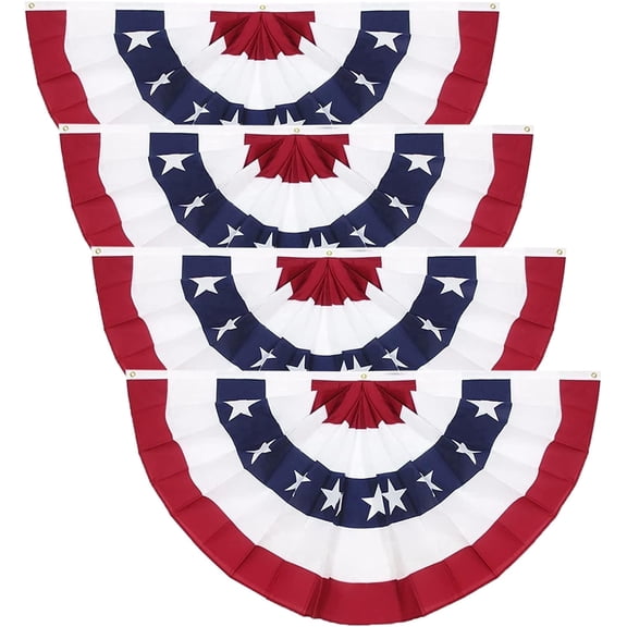TETOU 4Pcs 3 x 6 Ft American Pleated Fan Flag for Outside, Patriotic Half Fan Bunting Flag, 4th of July Decorations Flags (Set of 4)