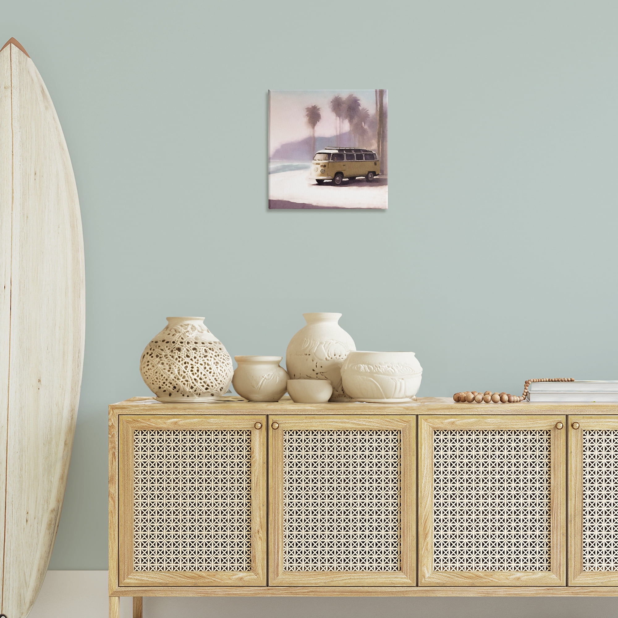 Stupell Industries Yellow Van on Beach Nautical & Beach Painting Wrapped Canvas Art Print Wall Art, 17 x 17