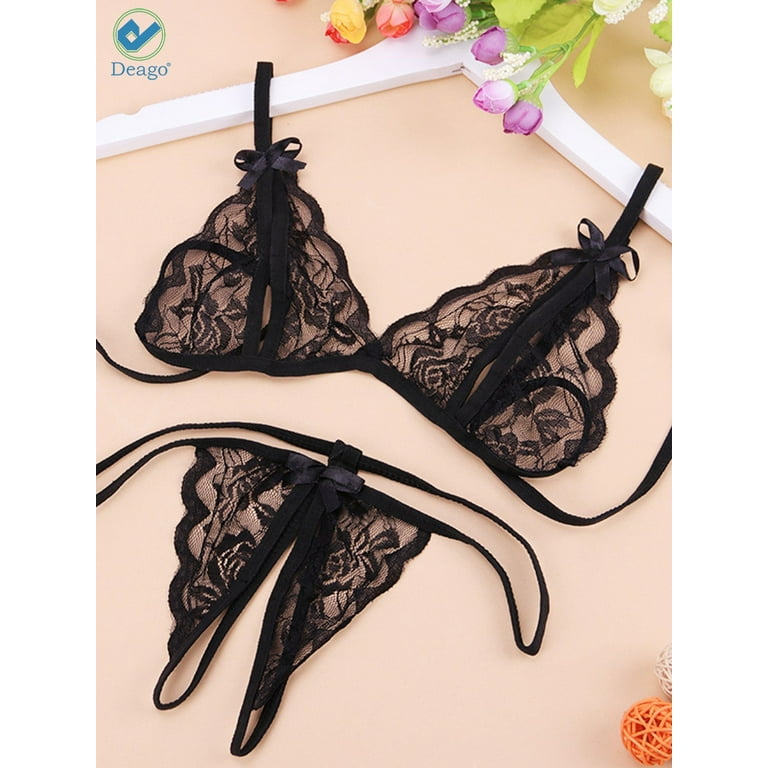 Sexy Bra And Panties Set Female Two-piece Ultra Thin Lingerie Strappy Style  Underwire Mesh Tulle Breathable Underwear For Women