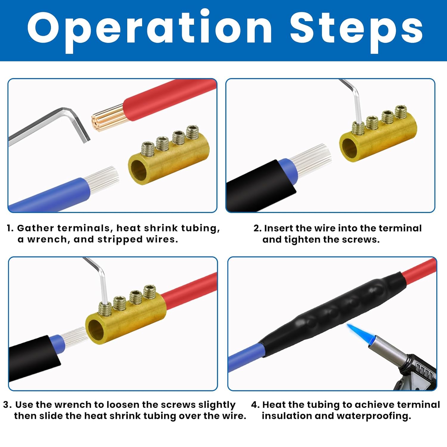 1510-61086 gauge wire connector nut kit, 80 quick connect terminals and circuit connectors, with screws and heat shrink tubing