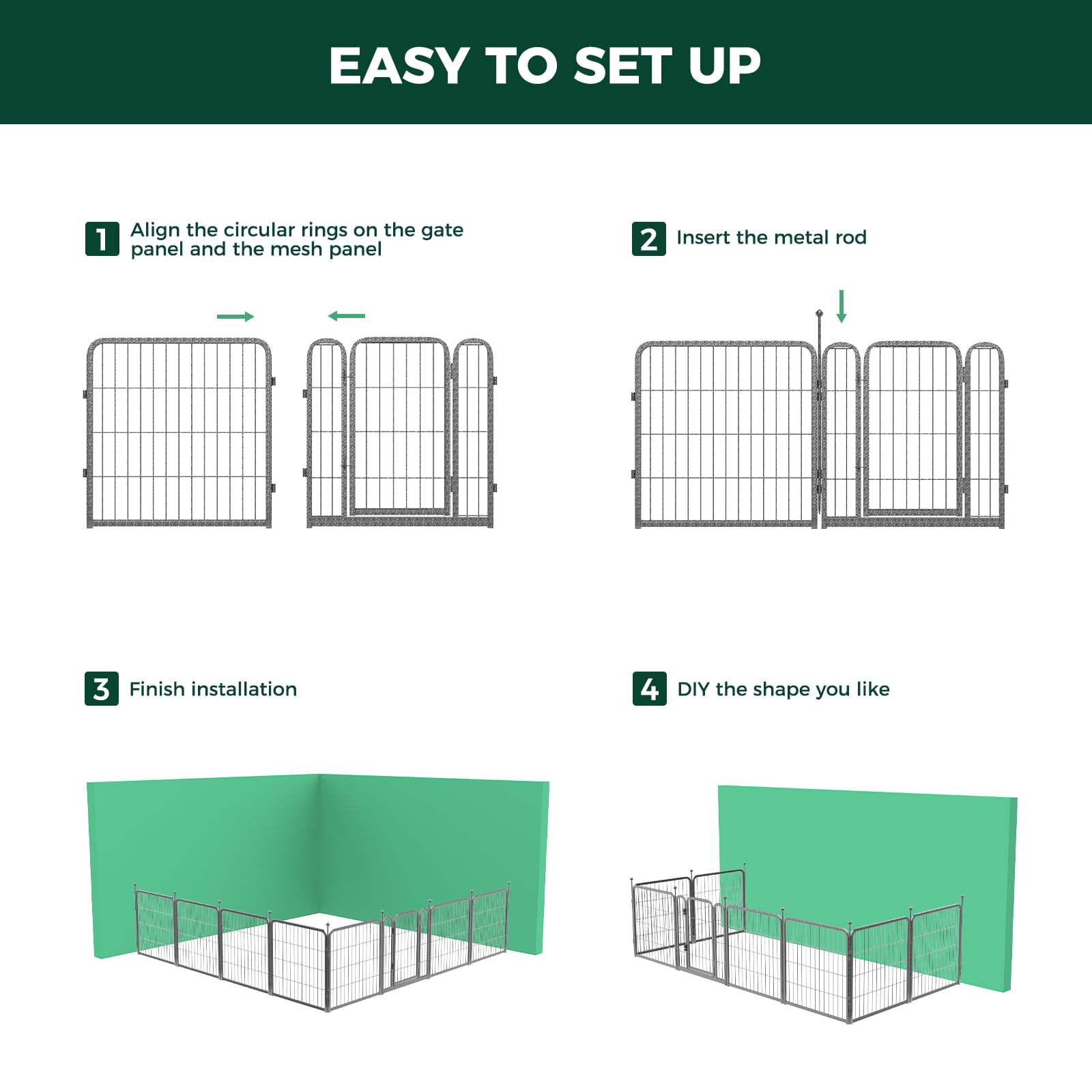 FXW Aster Dog Playpen Designed for Courtyard, RV Camping, 32" 8 Panels for Medium Dogs, Silver
