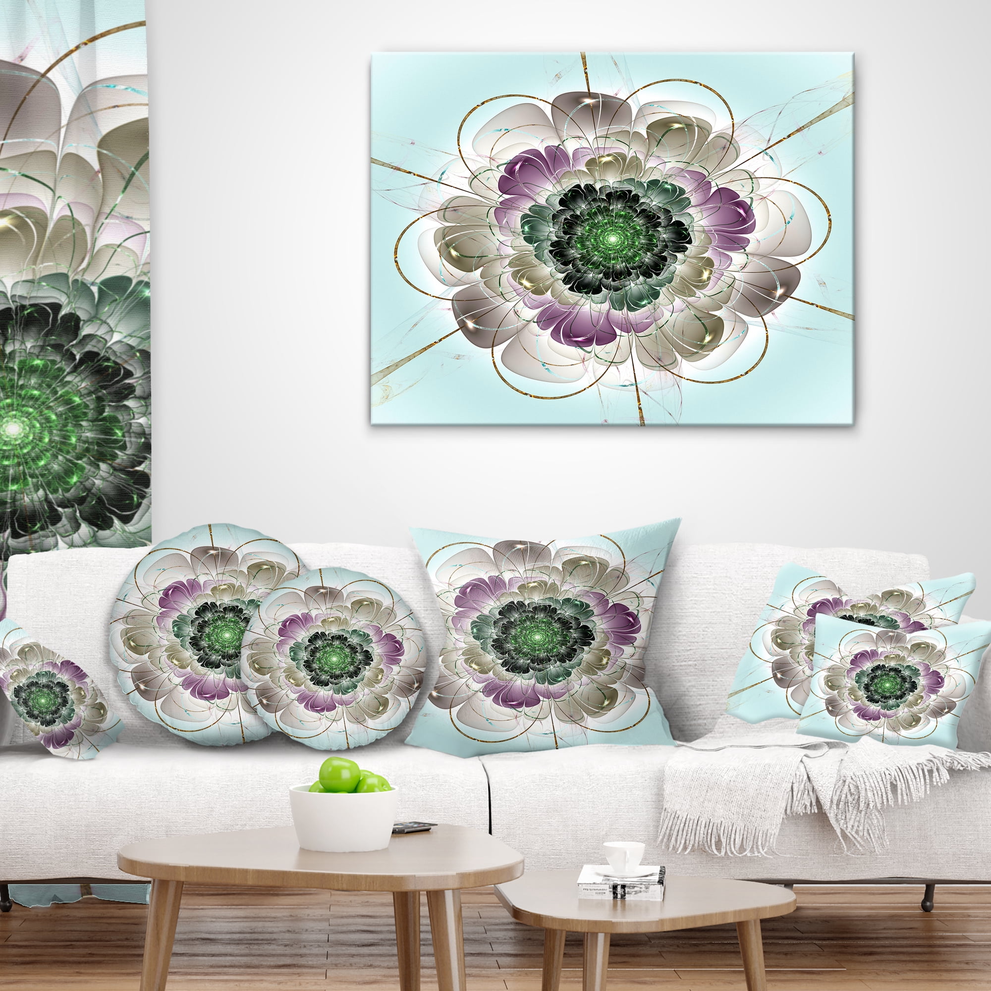 Designart Dark Blue Fractal Flower Pattern - Abstract Throw Pillow - 18x18
