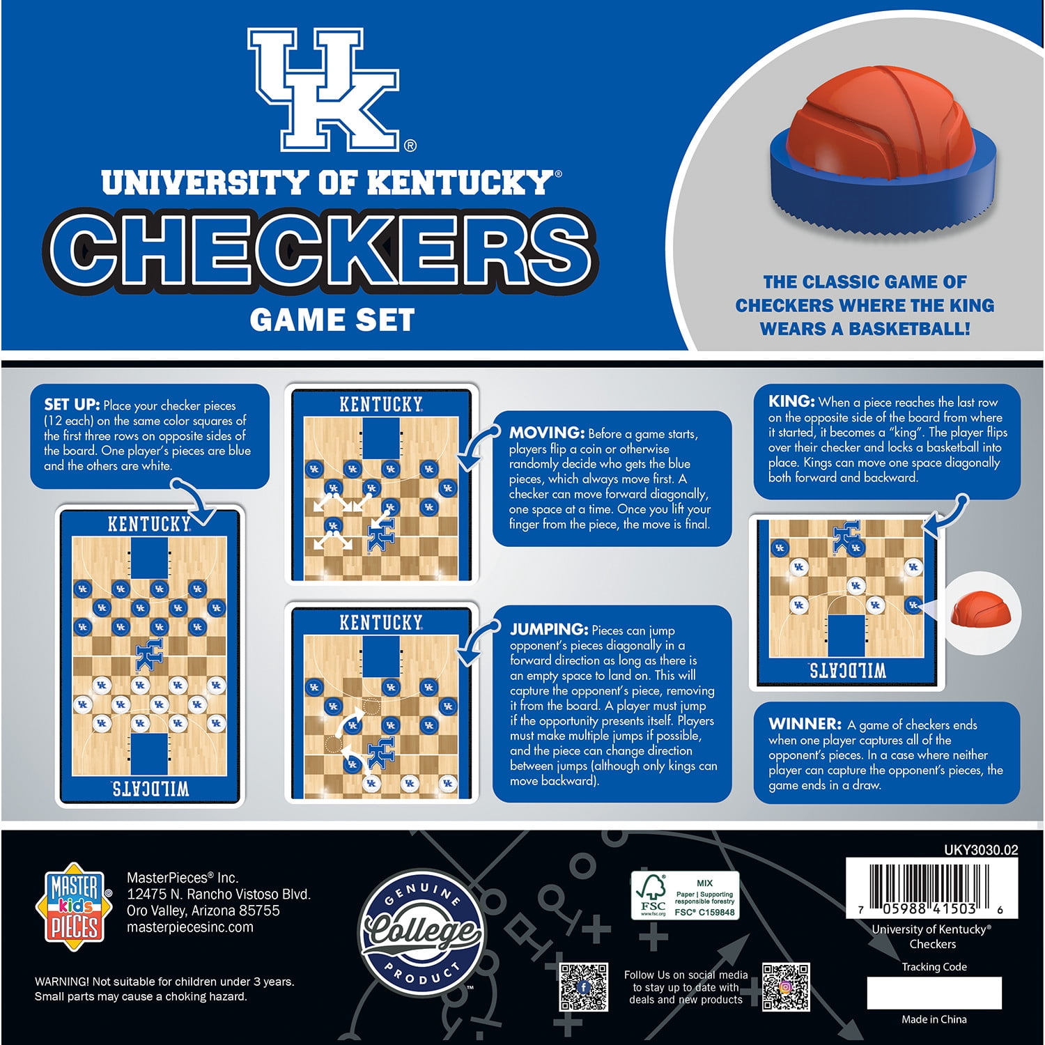 MasterPieces Officially licensed NCAA Kentucky Wildcats Checkers Board Game for Families and Kids ages 6 and Up