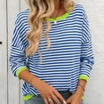 thumbnail image 4 of Fartey Fashion Striped Sweaters for Women 2024 Fall Long Sleeve Round Neck Pullovers Dressy Casual Knit Sweaters Soft Comfy Y2K Color Block Jumpers Blue S, 4 of 6