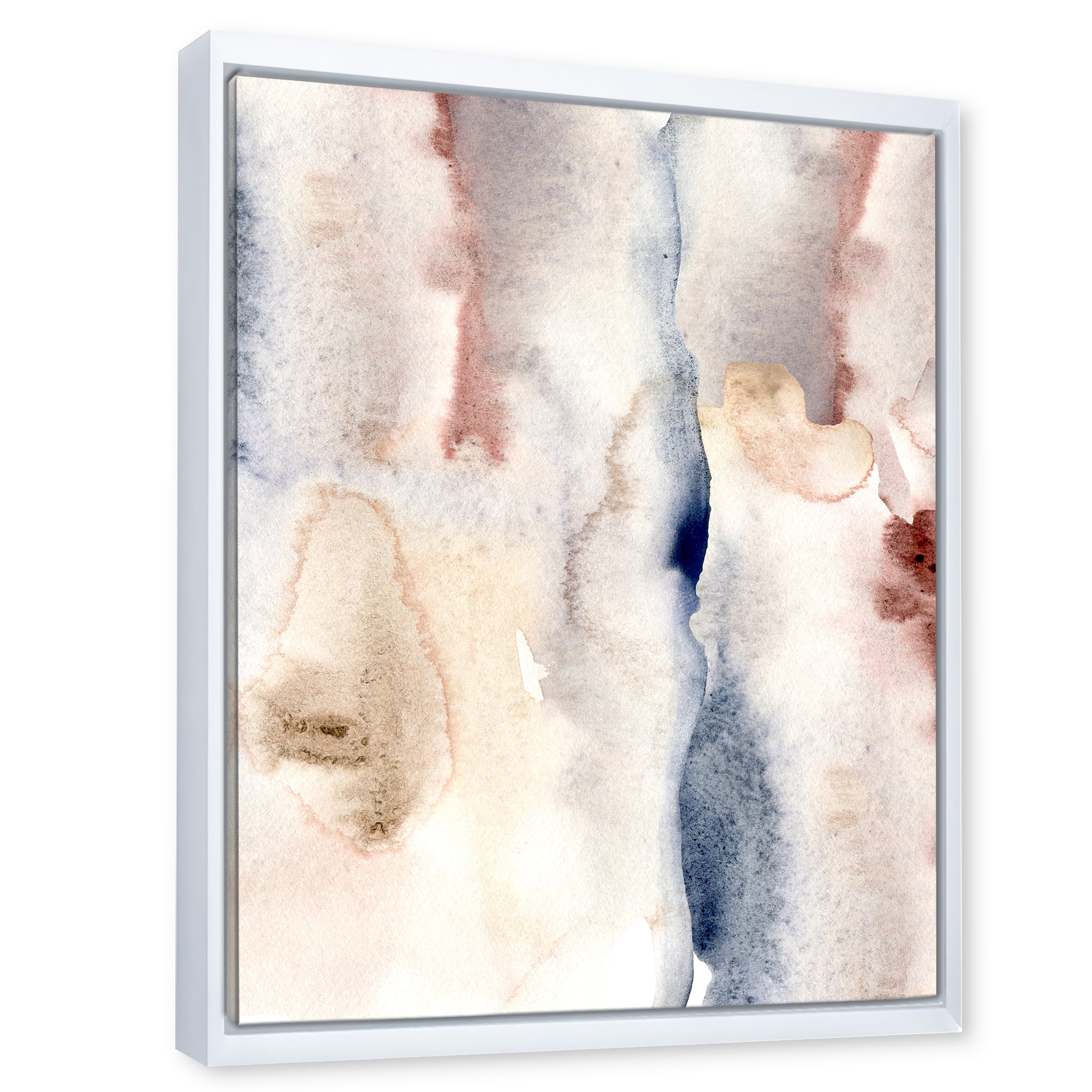 Pastel Abstract With Pink Dark Blue and Gray Spots 30 in x 40 in Framed Painting Canvas Art Print, by Designart