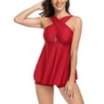 thumbnail image 4 of Yunliwuli Women 2 Pieces Tankini Swimsuits Gradient/Solid Color Cross Front Sleeveless Tank Tops and Shorts Bottoms Beach Bikini Set, 4 of 8
