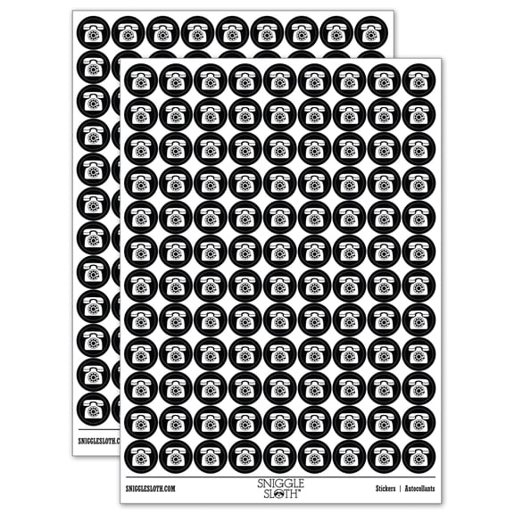 Rotary Dial Phone 200  Round Stickers - Black - Gloss Finish - 0.50" Size