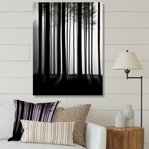 Designart "Silence Photography: Black And White Forest II" Forest Canvas Wall Art