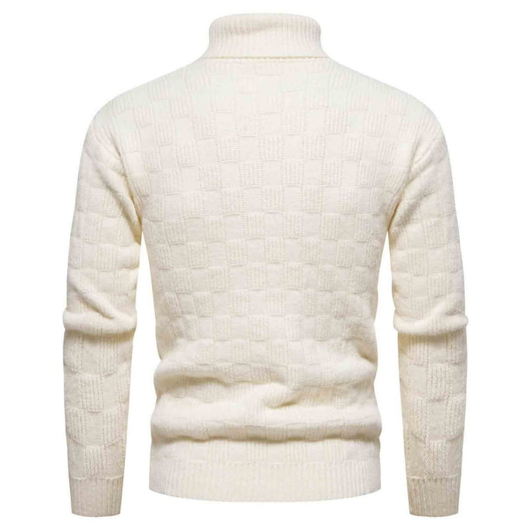 ZCFZJW Men's Casual Slim Fit Basic Sweaters Long Sleeve Cable Knitted  Thermal Crew-Neck Pullover Sweater Solid Color Knitwear White M 