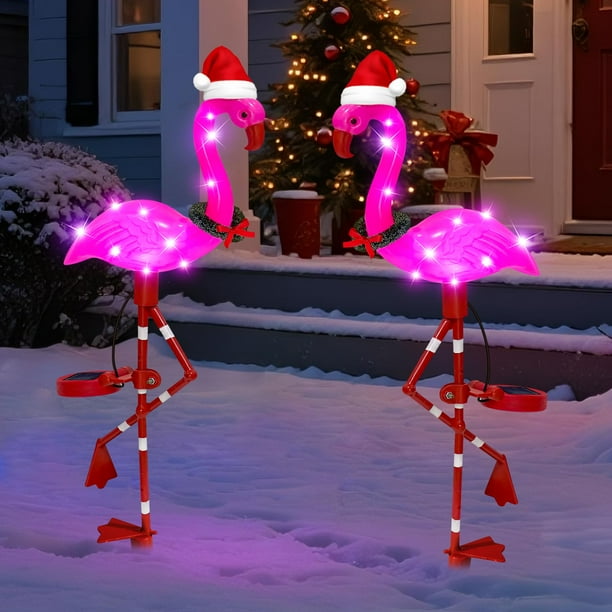 Luces solares de jardín EDOF Flamingo Xmas impermeables, paquete de 2 unidades