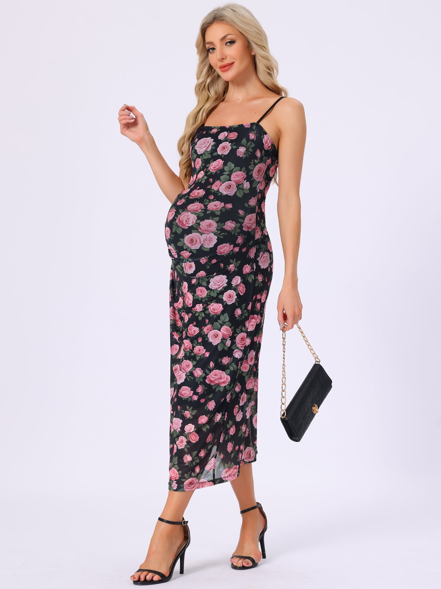 DARING DIVA Women's Mesh Ruched Side Bodycon Spaghetti Strap Maternity Dress XXL Black