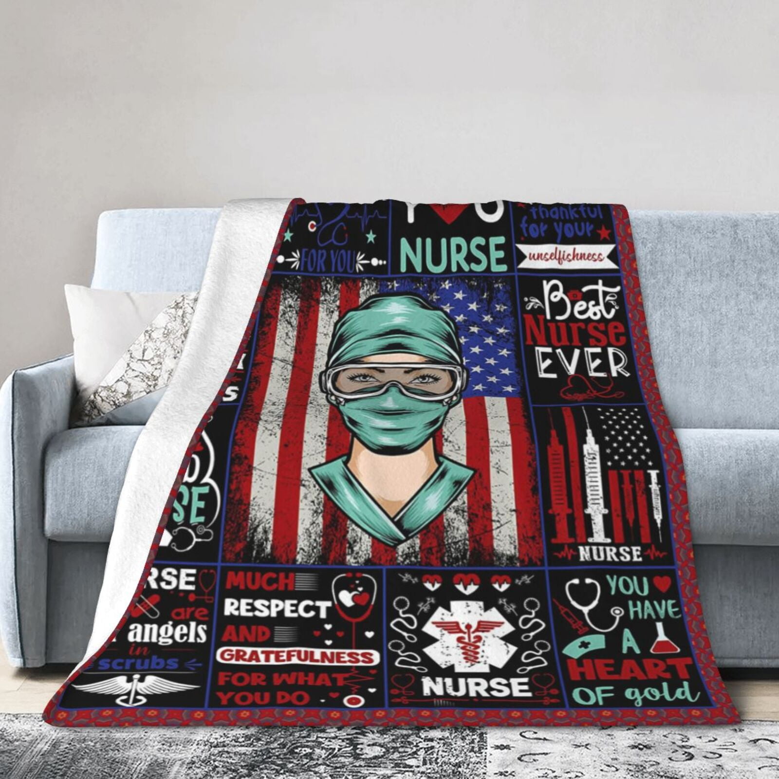 Newhomestyle Nurse Theme Blanket Nurse Gifts for Women, Nurses Week