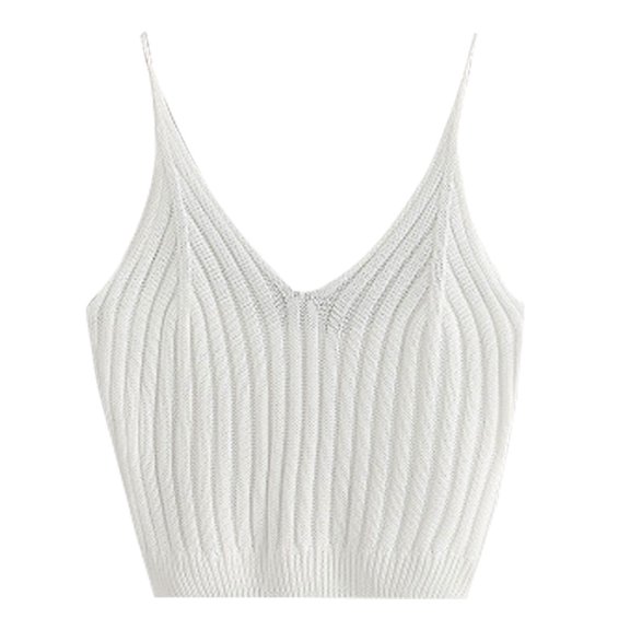 JUNTEX Womens Basic Sleeveless V Neck Crop Top Solid Color Ribbed Knitted Bodycon Slim Camisole Summer Sling Vest Streetwear