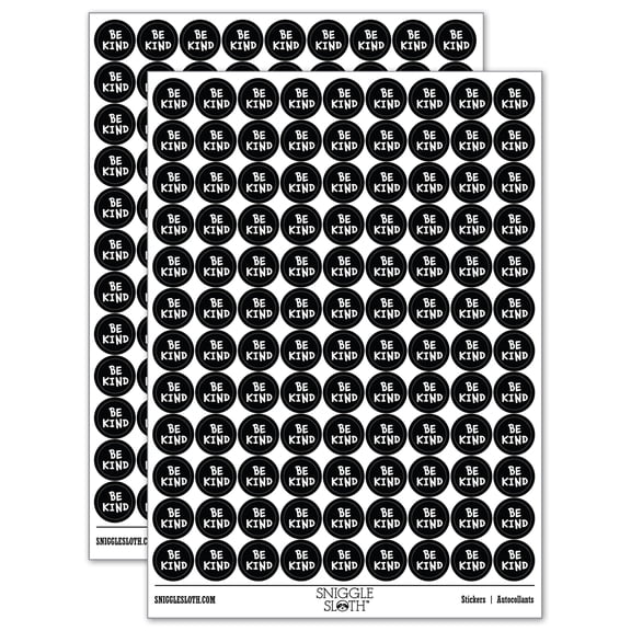 Be Kind Fun Text 200 Round Stickers - Black - Gloss Finish - 0.50" Size