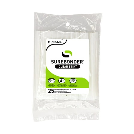 Surebonder All Purpose Mini-Size Hot Glue Sticks for Crafts, Repairs & DIY Projects - 4-Inch Length 0.27 Inch Diameter, 25 Pack, Clear