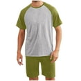 thumbnail image 3 of Men's Pajama Set Sleepwear Short Sleeve Shirt and Shorts Soft Comfy Loungewear for Men Casual Sleep Sets Home Wear Travel Outfits | AESTIVO,Green 2XL, 3 of 8