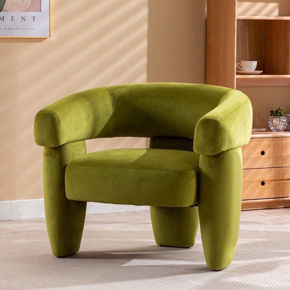 BRILHAMEZ Modern Velvet Barrel Accent Chair, Upholstered Single Sofa Lounge Chair for Living Room Bedroom, Green