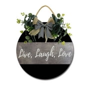 live laugh love Front Door Sign Funny Wreaths Hanging Wooden Plaque Decoration Round Rustic Wood Farmhouse Porch Decor for Home Front Door Decor, 11 x 11 Inch