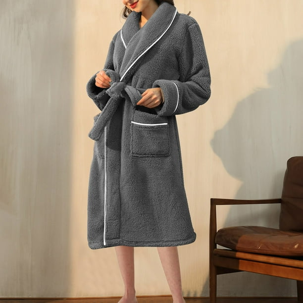 Batas para mujer, bata de baño lisa con vendaje, pijama largo, ropa de dormir con bolsillo en la cintura y cinturones.