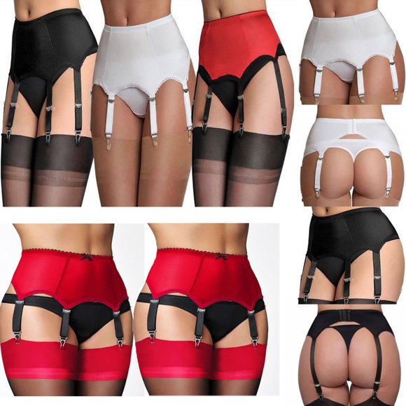 Women Sexy Garter Belt, High Waist Suspender Belt, Night Club Elastic 6 Straps Clip Garters