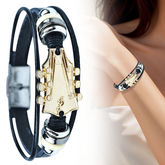 YYKihy Retro Leather Guitar Bracelet Wristband With Stainless Clasp Rock Jewelry For Music Enthusiasts Accessory For Men And Women