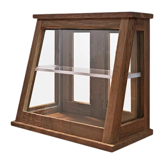 lionlar Dollhouse Bakery Display Cabinet 1:12 for Store Scene Photography Props Accs Walnut Rear Door
